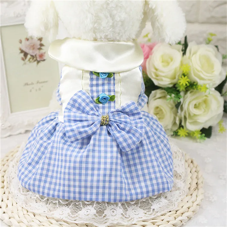 Лето домашнее животное платье в клетку юбка-пачка Свадебные собака платье принцессы платья Модная одежда с принтом в виде собак для маленькой собаки Йорки XS-XXL - Цвет: blue
