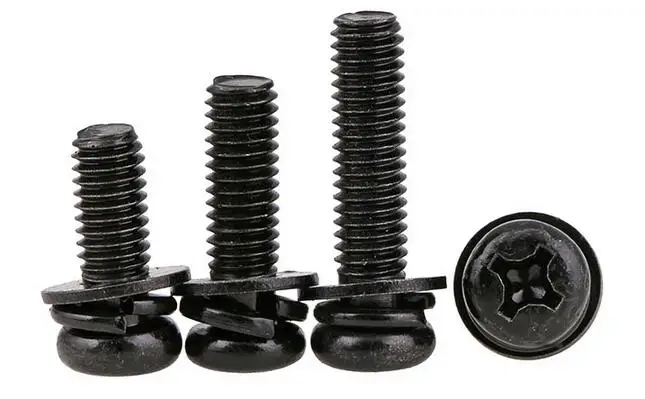 M2.5/M3/M4 крестовые встраиваемые черные винты с плоскими пружинными шайбами набор