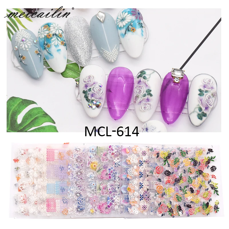1 шт. летние 3D акриловые наклейки для ногтей с гравировкой натуральные в виде