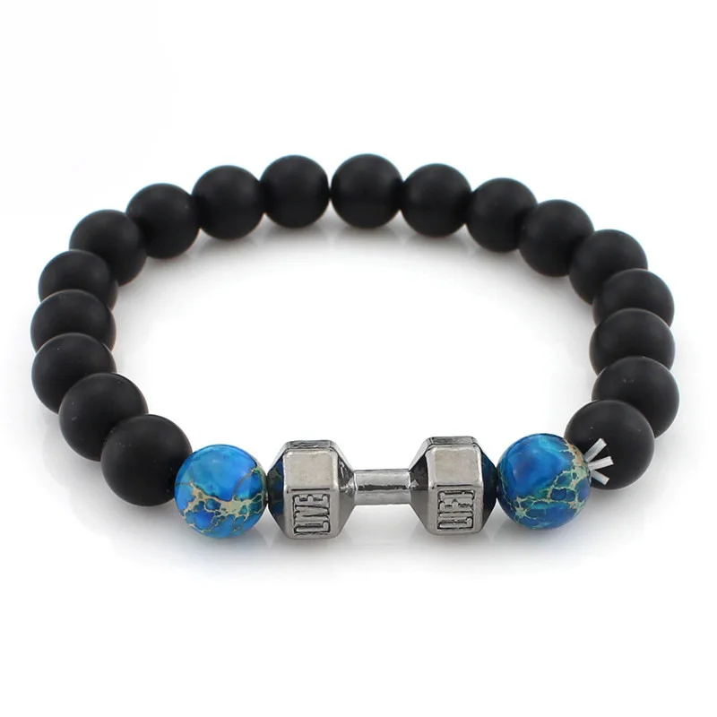 Панк Рок 8 мм камень гантели браслет мужские браслеты из бусин нанизанных на нить