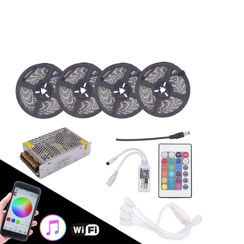 Tira светодиодный 5050 RGB resistente al agua 5 m 10 15 20 DC 12 V 60/m con 24Key controlor Wifi soporte musi|Светодиодные