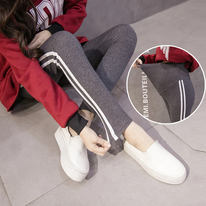 Весенние тонкие брюки для беременных Полосатые Леггинсы узкие весенняя одежда