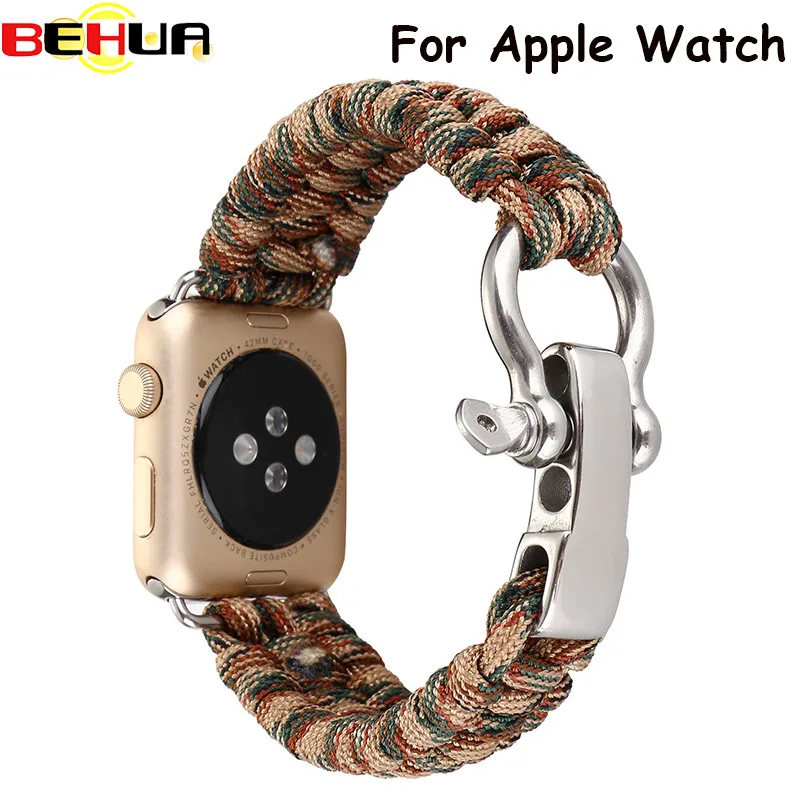 Спортивный ремешок на запястье для Apple Watch 42 мм 38 веревка выживания металлический
