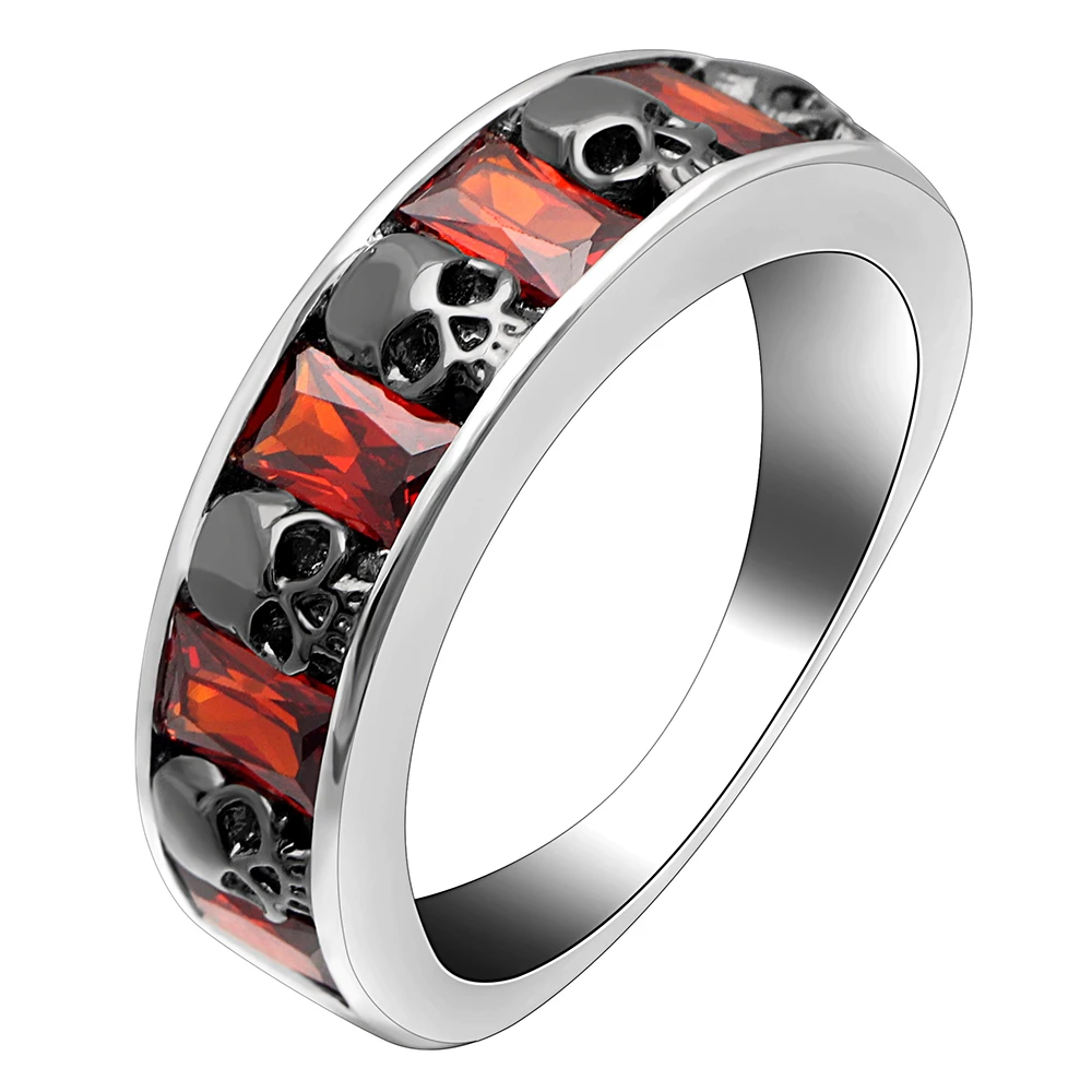 

Vintage Red crystal Cubic Zircon Skull Rings For Women Black Women's Engagement Ring Punk Jewelry Gifts