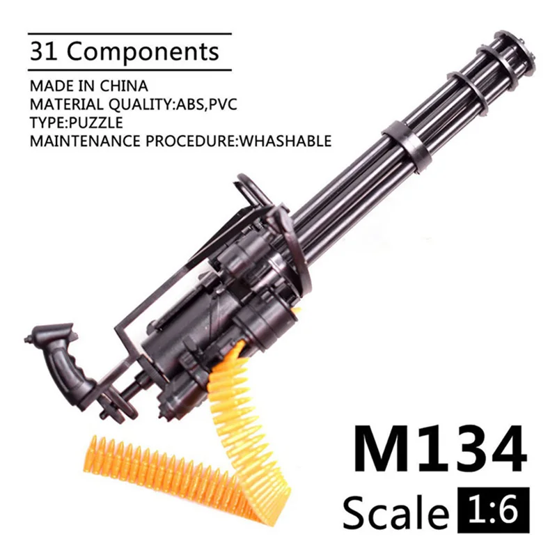 1:6 1/6 Scale 12 inch Action Figures M134 Gatling Minigun T800 Heavy Machine Guns + Bullet Belt Gift Toy For Children