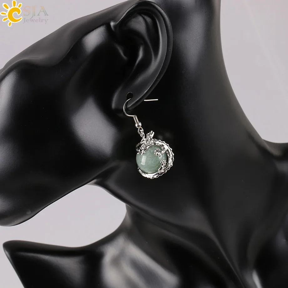 Green Aventurine CSJA, трендовые женские серьги в форме дракона, прозрачный кристалл, рейки, драгоценный камень, кулон, опт и розница, Женские аксессуары E090 - Окраска металла: Green Aventurine