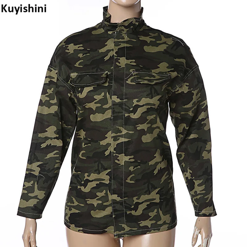 Блузка женская с воротником стойкой базовая Свободная рубашка в стиле милитари