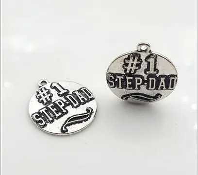 

High Quality 20Pieces/Lot Diameter 25mm Antique Silver plated Letter Embossed one step-dad Round Disc Charms pendants diy making
