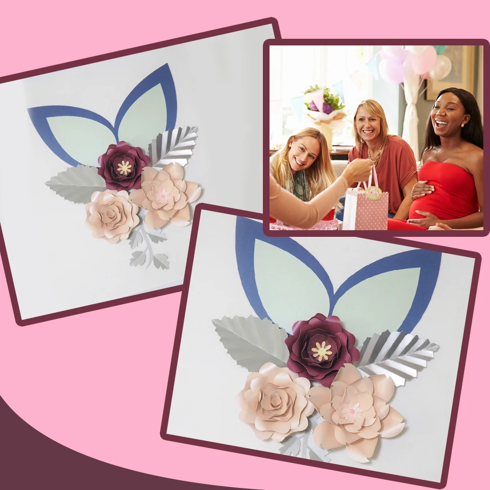 Cardstock DIY Бумажные Цветы Листья комплект с ушами для свадьбы и события декорации