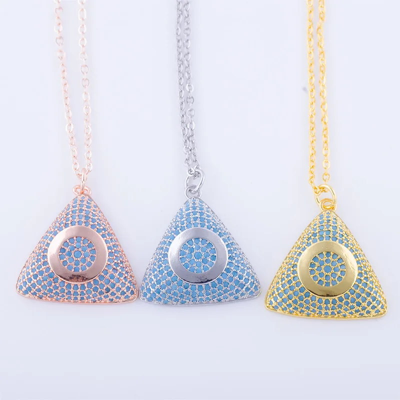 Европейская мода треугольные ожерелья подвеска медный металл Синий Циркон