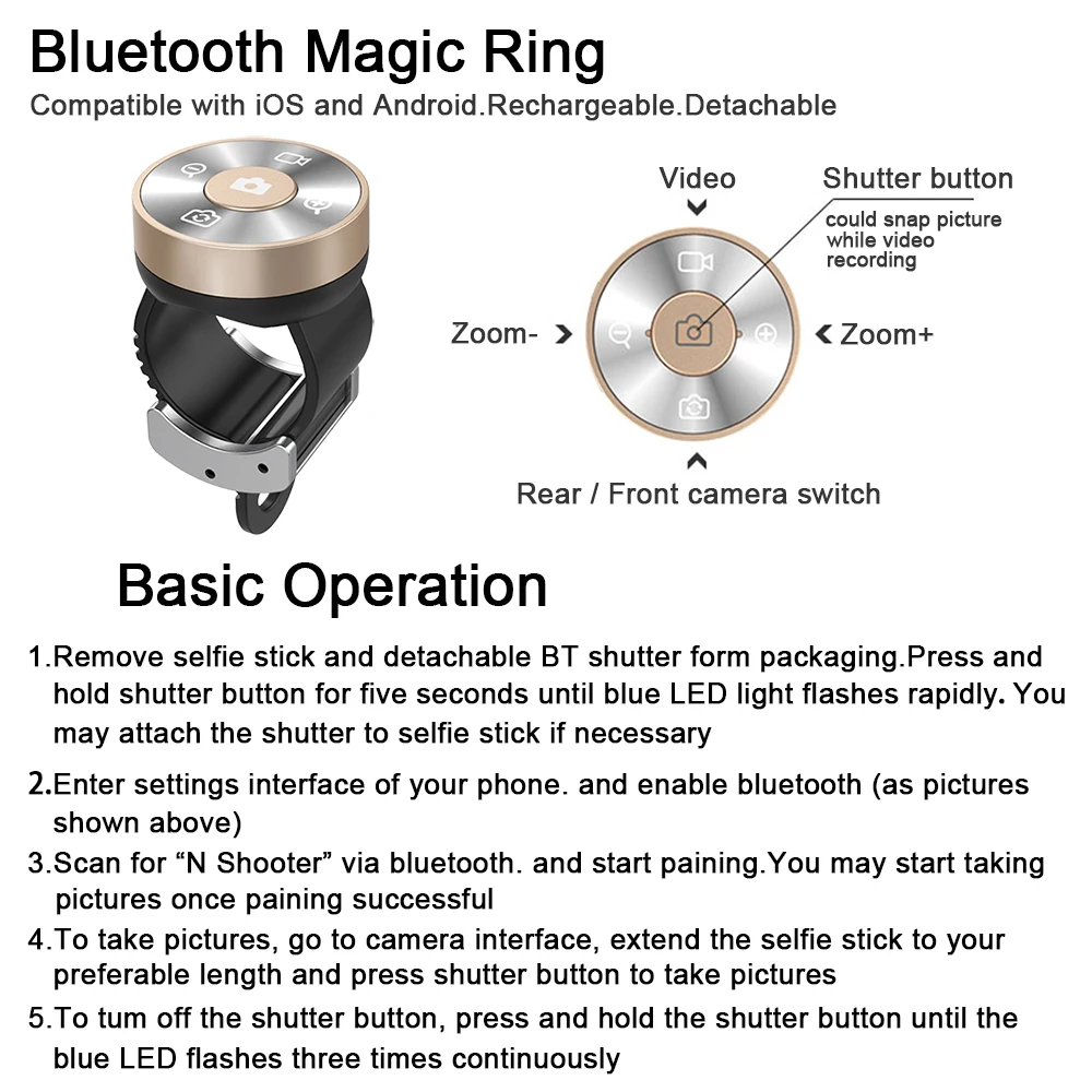 Bluetooth палка для селфи Выдвижная ручной монопод + Клип держатель затвора Пульт