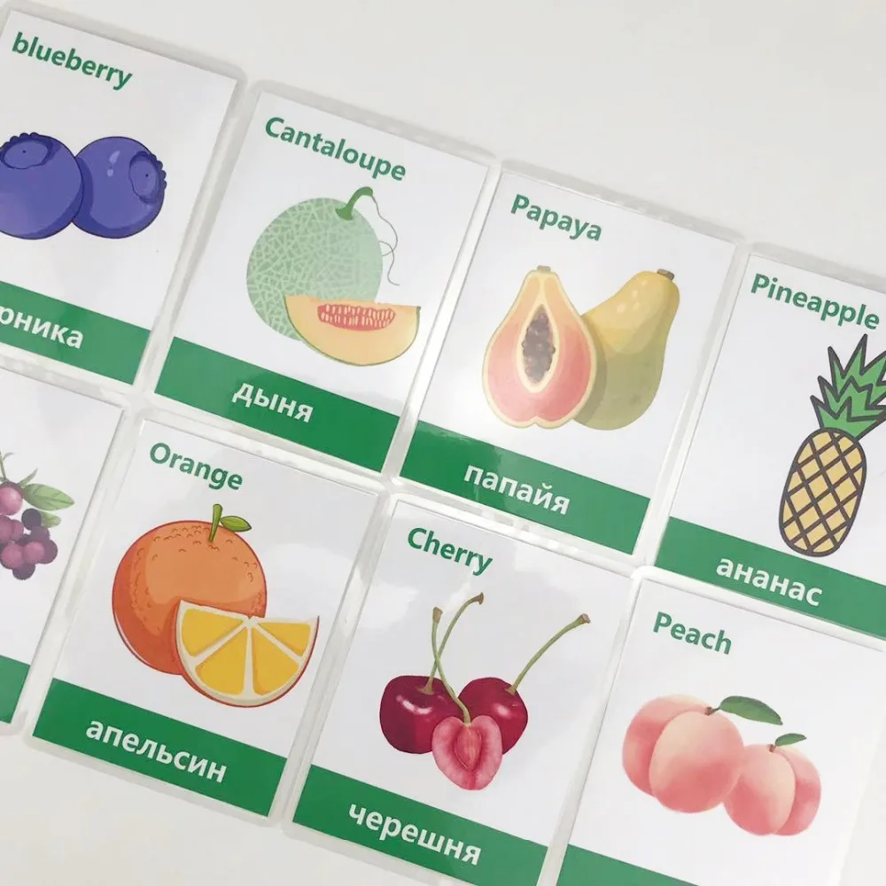 DDWE Монтессори карманная флеш карта с фруктами на русском и английском языках