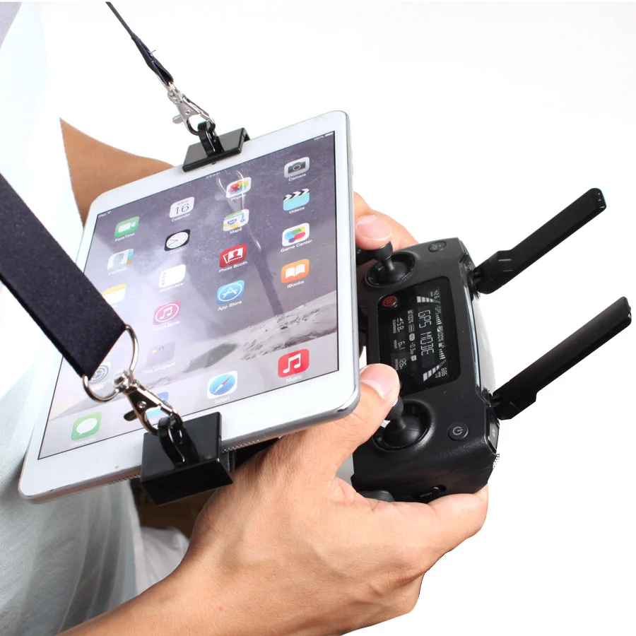 Для DJI Spark / Mavic Pro 7,9 9,7 дюймовый двойной висячий зажим держатель планшета для пульта дистанционного управления с ремнями.