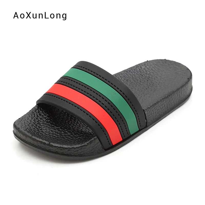 

Summer Striped Home Slipeprs Ladies Indoor One-word Slippers New Fashion Rainbow Colors Wholesale Anti-skid Women Slippers