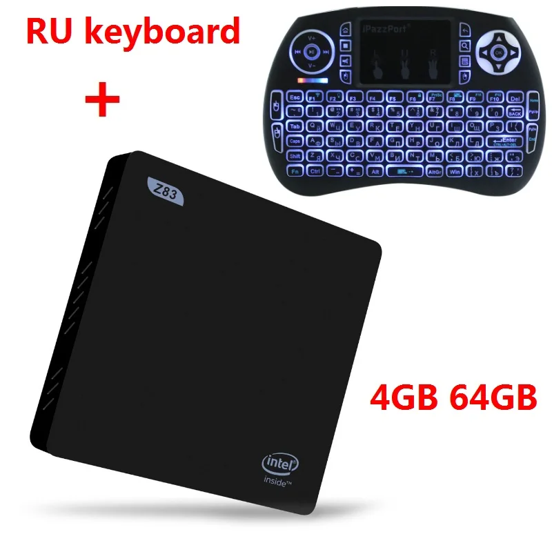 Z83II мини-ПК Windows 10 Intel Atom x5-Z8350 четырехъядерный 2G 3 2G/4G 64G Smart tv Box 2,4G 5,8G WiFi ТВ-приставка MInipc медиаплеер - Цвет: 4G 64G RU Backlit Ke