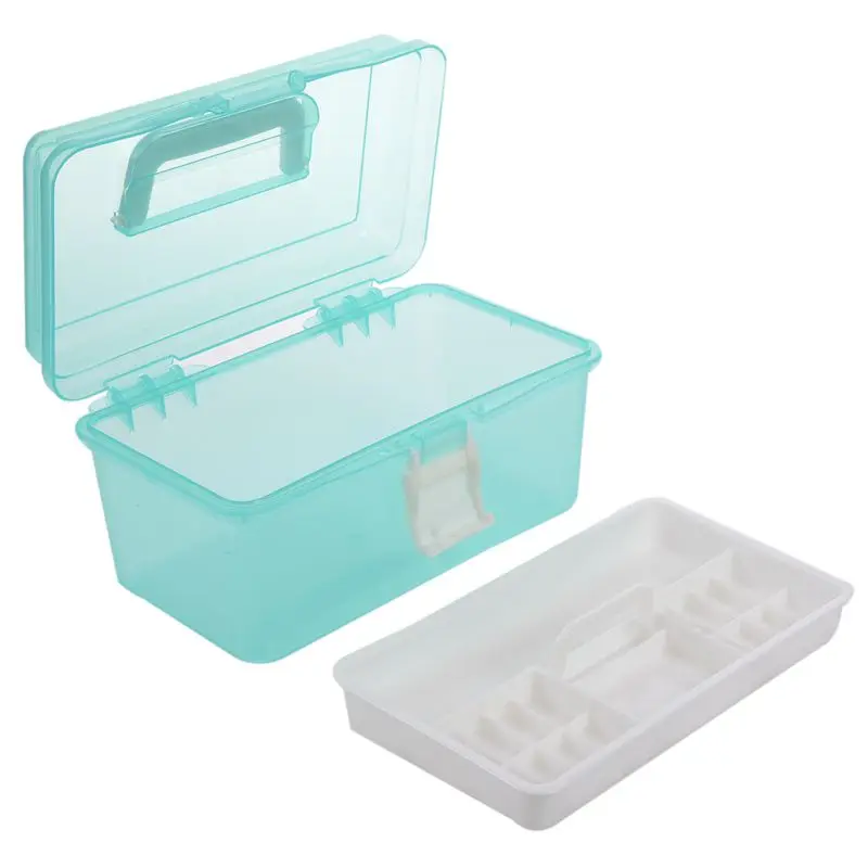 Прозрачный Бирюзовый пластиковый лоток 2 отсека ящик для хранения
