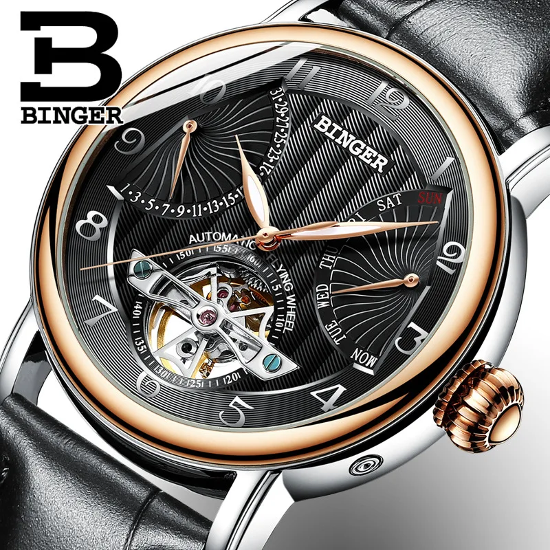 steel rose black Роскошные модные Лидирующий бренд Бингер мужские часы автоматические механические мужские часы Сапфир Мужские часы Япония движение мужские t Reloj Hombre - Цвет: steel rose black