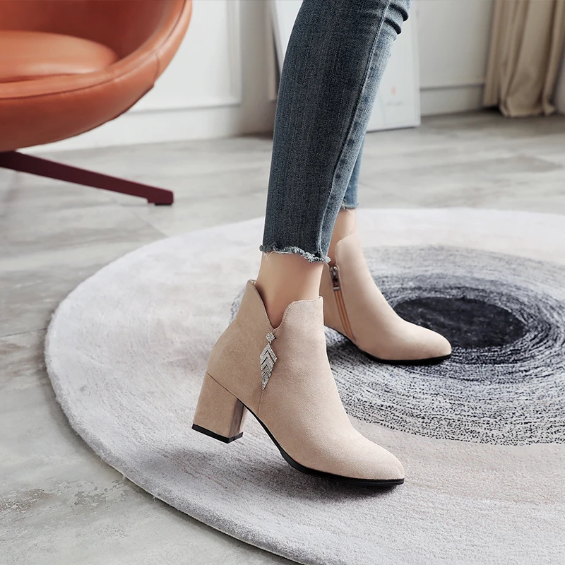 JK/женские ботильоны на высоком толстом каблуке с кристаллами женская обувь