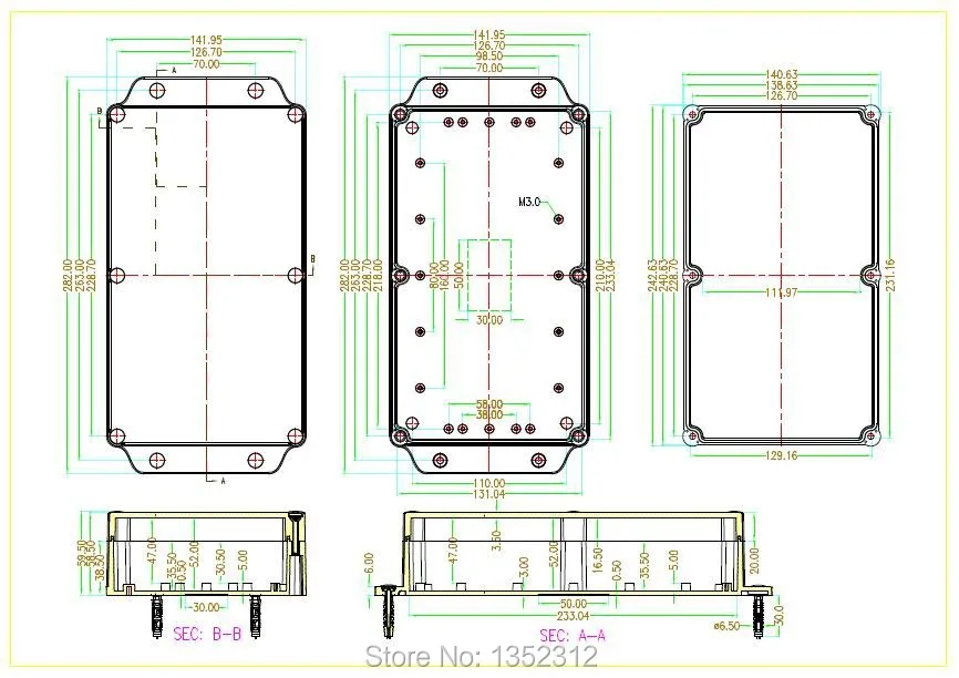 1 шт. водонепроницаемый пластиковый корпус из АБС пластика 282*142*59 мм|enclosures for electronics|enclosure ip68enclosure waterproof |