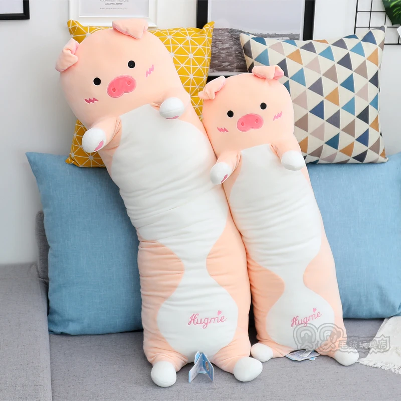 

Candice guo! cute plush toy lovely heart pig hug me piggy soft stuffed doll long body pillow cushion birthday Christmas gift 1pc