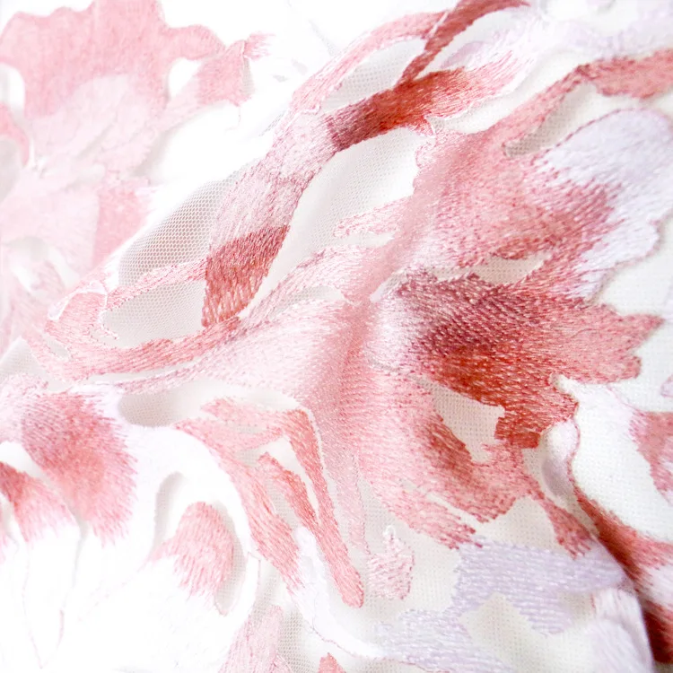 Градиент молочного шелка ткань белый розовый вышитые свадебные платья модные