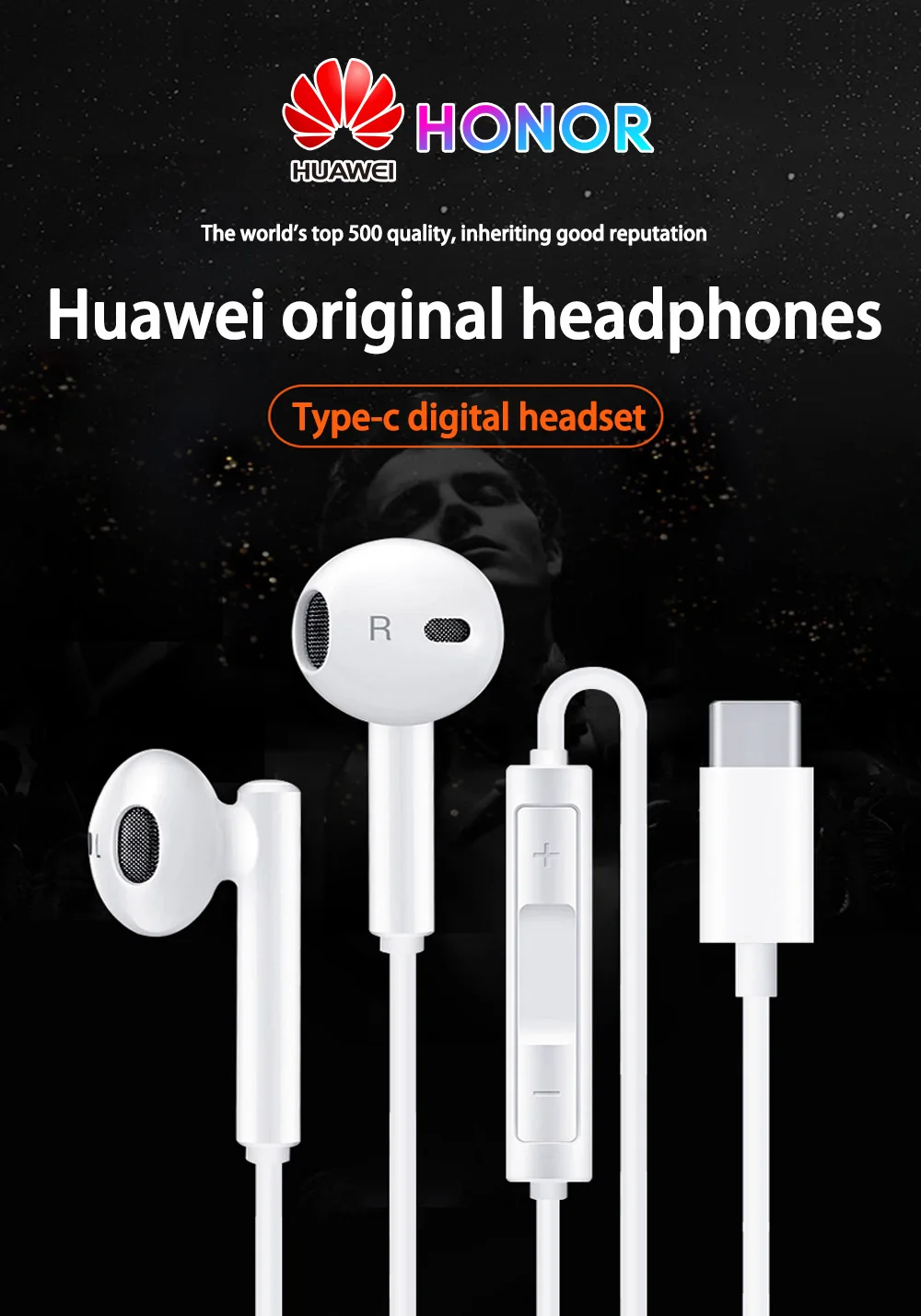 Huawei Honor официальный Классика Наушники Тип-C AM33 вкладыши гарнитура супер быстрое сопряжение Тип C для Honor 10 V10 Примечание 10 Коврики 10 20 P20