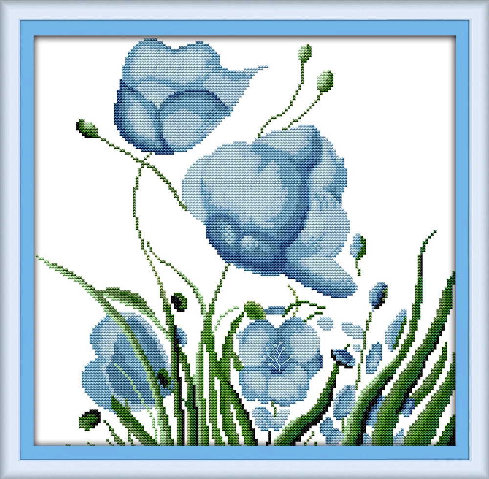 Набор для вышивки крестиком набор домашнего декора синие цветы нитки | Дом и сад