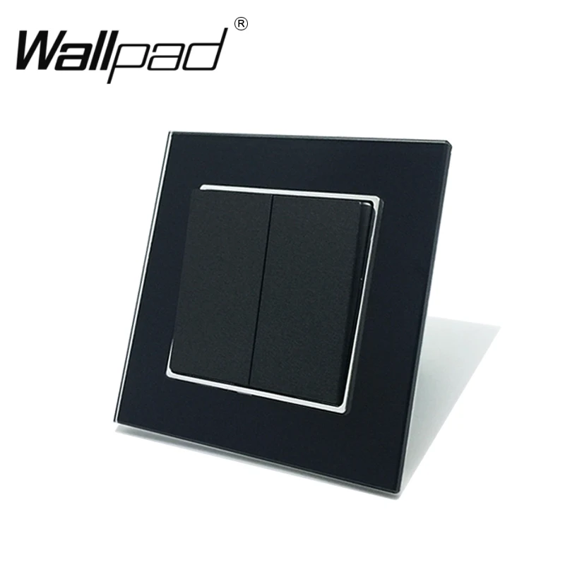 ЕС 2 Gang позиционный переключатель с зажимами Wallpad 110 250V черный Стекло Way кнопочный