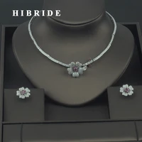 hibride 4 color available flower shape micro cubic zirconia women jewelry sets wedding bridal earring necklace sets gift n 305
