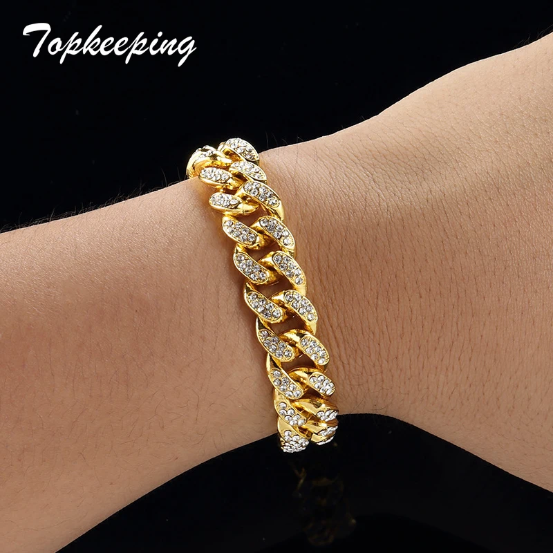 Мужские Роскошные браслеты из кубинской цепи Майами золотого цвета со