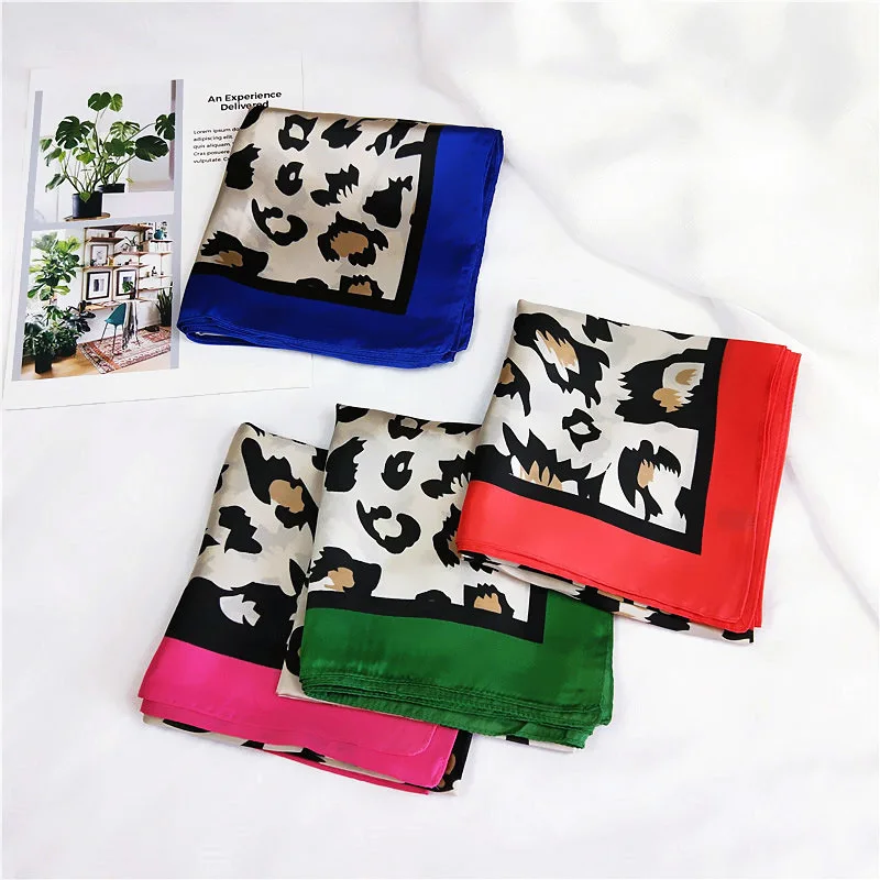 Women Elegant Little Silk Square Scarf Leopard Printed Ribbon Neckerchief Hair Tie Band Neckwear Vintage Soft Fashion Accessorie |