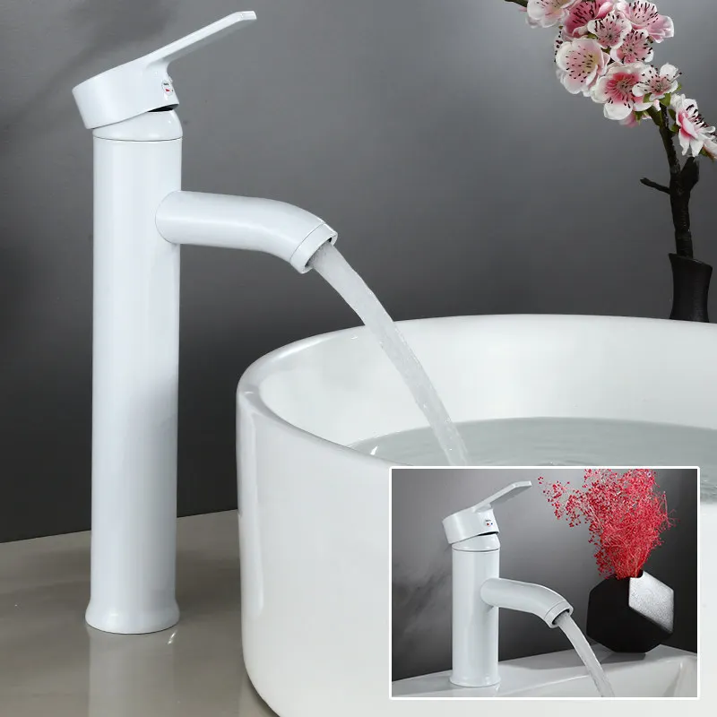 

Bathroom Basin Faucets Brass White Sink Mixer Tap Bathroom Wash Basin Deck Mounted Single Handle Hot Cold Faucet Torneira
