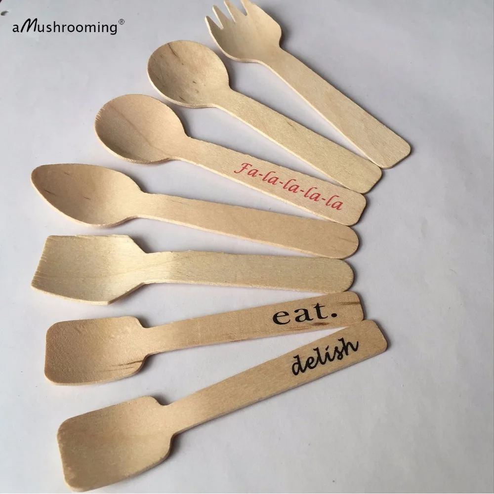 100 Мини деревянных ложек маленькие дегустационные мини ложки для мороженого