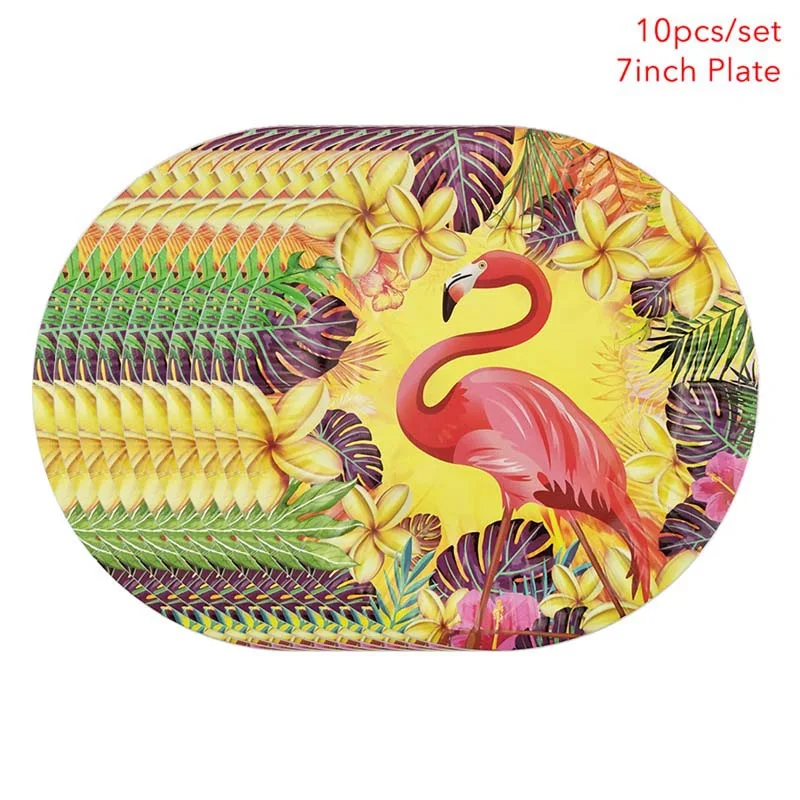 10pcs 7inch plates 2 Одноразовая тарелка с фламинго, набор свадебной посуды, бумажный стаканчик, украшение для дня рождения, детский фламинго, ананас, принадлежности для душа - Цвет: 10pcs 7inch plates 2