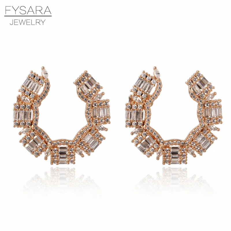 FYSARA, женские серьги, u-образная форма, уникальная мода, кубический цирконий, золото, шарм, буква C, серьги-гвоздики, ювелирные изделия, вечерние ювелирные изделия