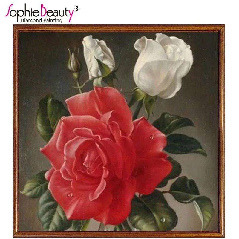 

Diy Алмазная Картина Вышивка крестом красный цветок искусства вышивки белые розы кристалл квадратная мозаика наборы ремесла Шитье