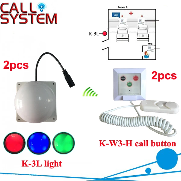 

Modern device Wireless nurse calling system 2 room light receiver with 2 bell buzzer for elder use