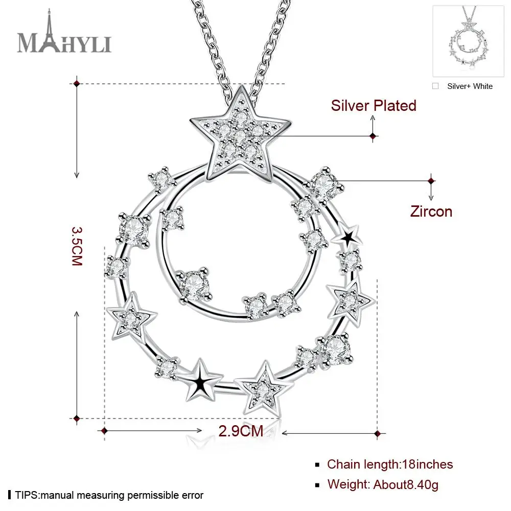 MAHYLI 925 серебряных полный звезды Кулон белый серебряный колье Ожерелье Для