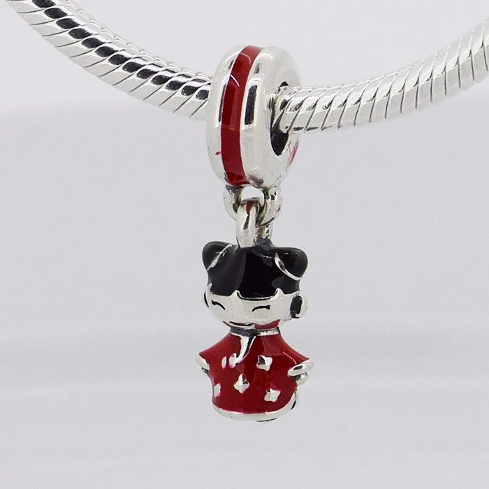 

Подходит для браслетов Pandora китайские кукольные Подвески с красной черной эмалью 100% серебряные бусины 925 пробы Бесплатная доставка