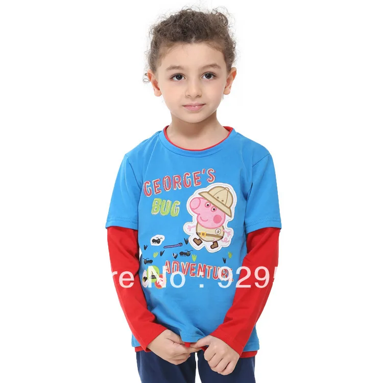 (2 7Y)1lot/5pcs PEPPA PIG baby girls boys long sleeve t shirts children curious george cotton shirt kid clothing Free shipping|clothing