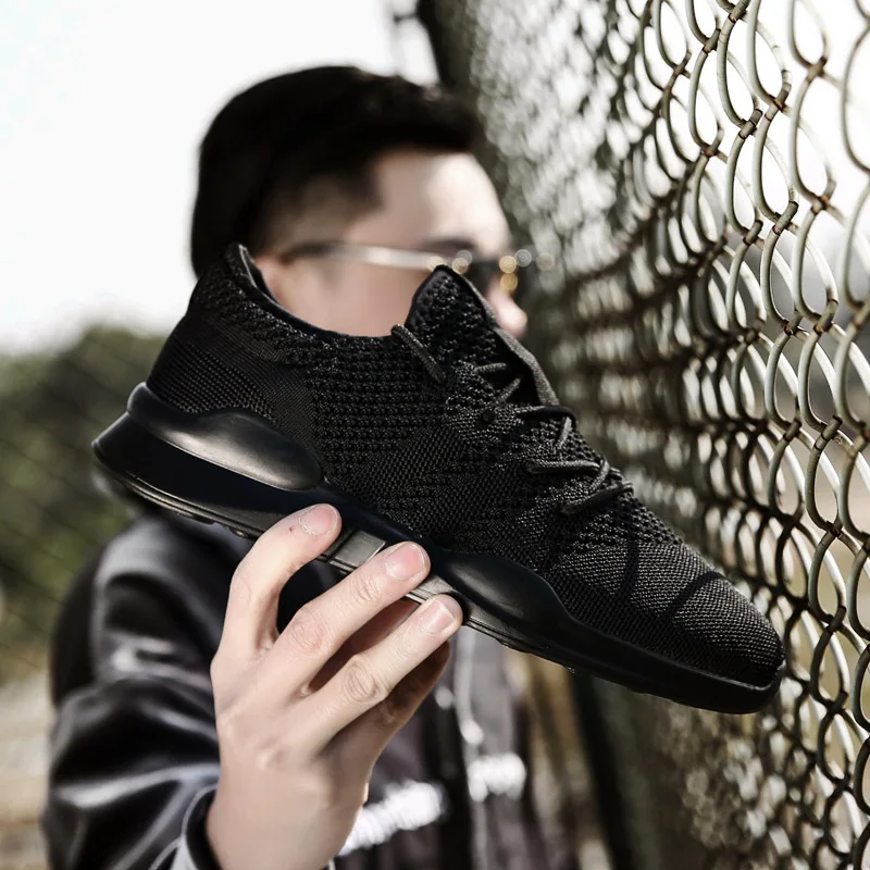 Мужские кроссовки; zapatillas hombre; Ультралегкая спортивная обувь; уличная Мужская обувь для бега; летние мужские кроссовки из сетчатого материала - Цвет: All Black