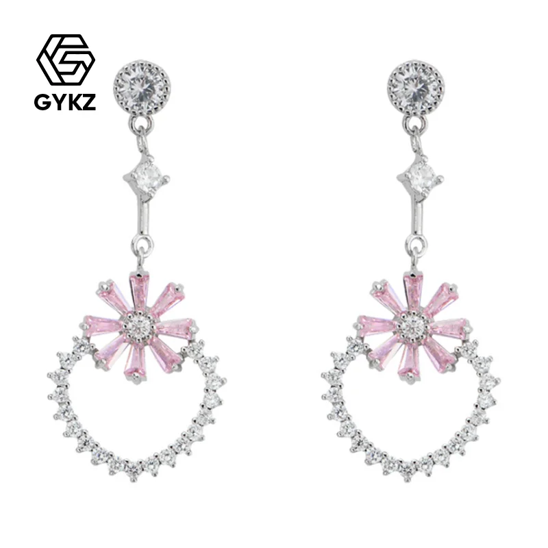 GYKZ ювелирные изделия прямая партия милый розовый девушка сердце серьги женский