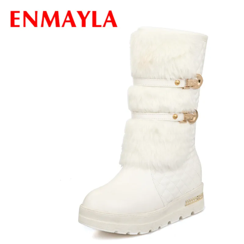 ENMAYLA/новые зимние модные меховые сапоги с пряжкой женские без шнуровки на плоской