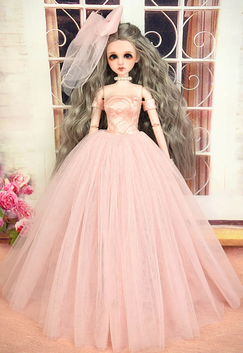 pink Высокое качество платье и фата свадебное платье для 1/4 BJD кукольная одежда вечернее платье праздничная одежда для 45-50 см кукла Синьи наряды - Цвет: pink