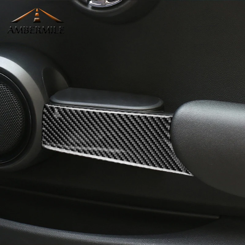 AMBERMILE 2 шт. для Mini Cooper F56 JCW аксессуары для салона автомобиля карбоновая дверная ручка Накладка наклейки для автомобиля Стайлинг
