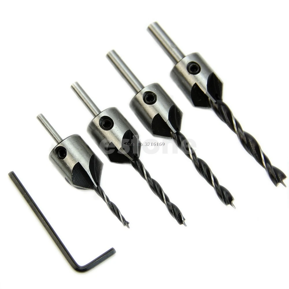 

For 4pcs HSS 5 Flute Countersink Drill Bit Set Reamer Woodworking Chamfer 3mm-6mm Promotion