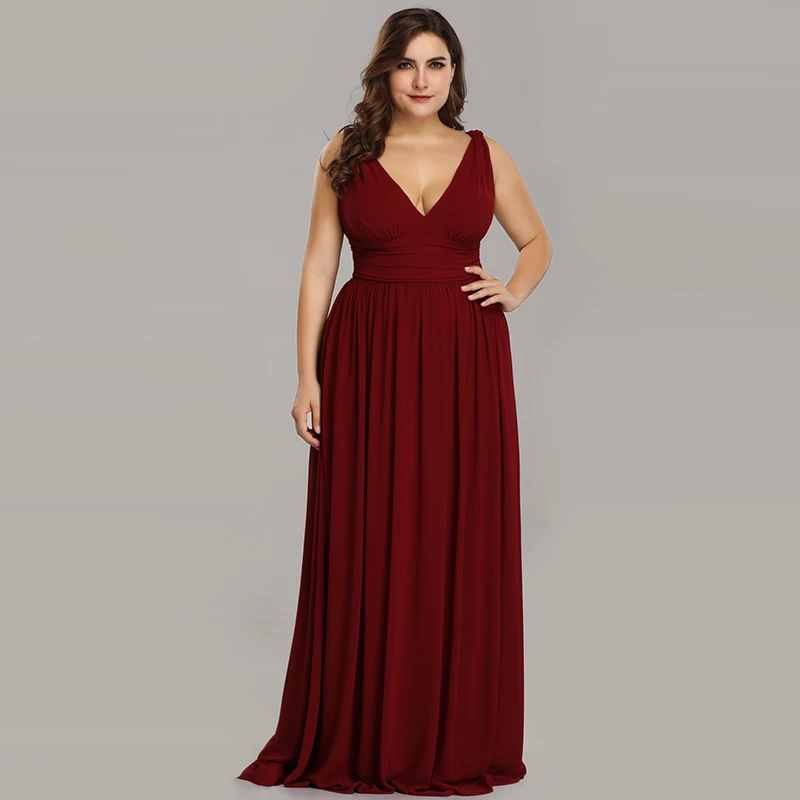 Ever Pretty, платья подружки невесты размера плюс,, Vestidos, элегантные, трапециевидные, v-образный вырез, открытая спина, длинные, шифоновые, свадебные, вечерние платья EP09016 - Цвет: Burgundy