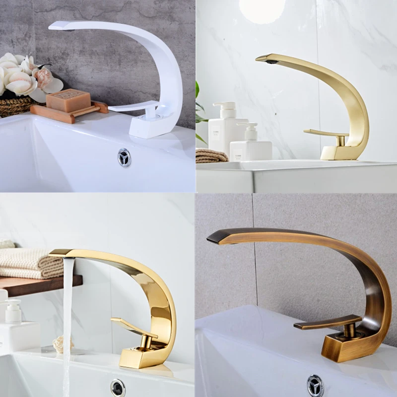 Brushed Gold Brass Bathroom Faucet.basin Faucet Mixer Tap with Hot&ampcold Water.deck Mounted Water Bronze HY2019 | Обустройство дома