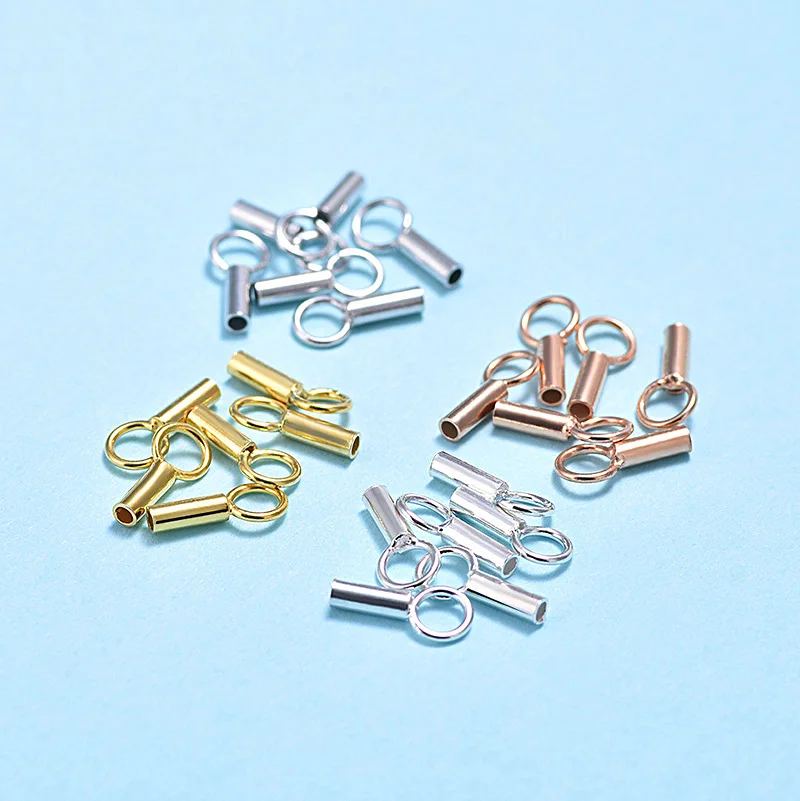 10pcs 925 Sterling Silver Color End Caps Clasps for Leather Bracelet Jewelry Necklace DIY Making Accessories