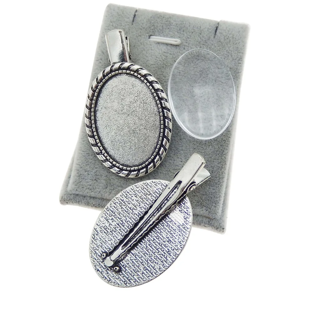 GraceAngie 2sets/lot zinc alloy oval metal silver charms hairpin hair clip blank setting base with glass cabochon DIY accessory | Украшения
